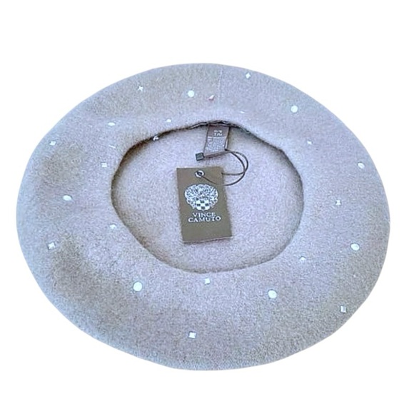 Vince Camuto Studded Wool Beret Gray Cap One Size Sparkle Bling French Chic NWT - Picture 5 of 11